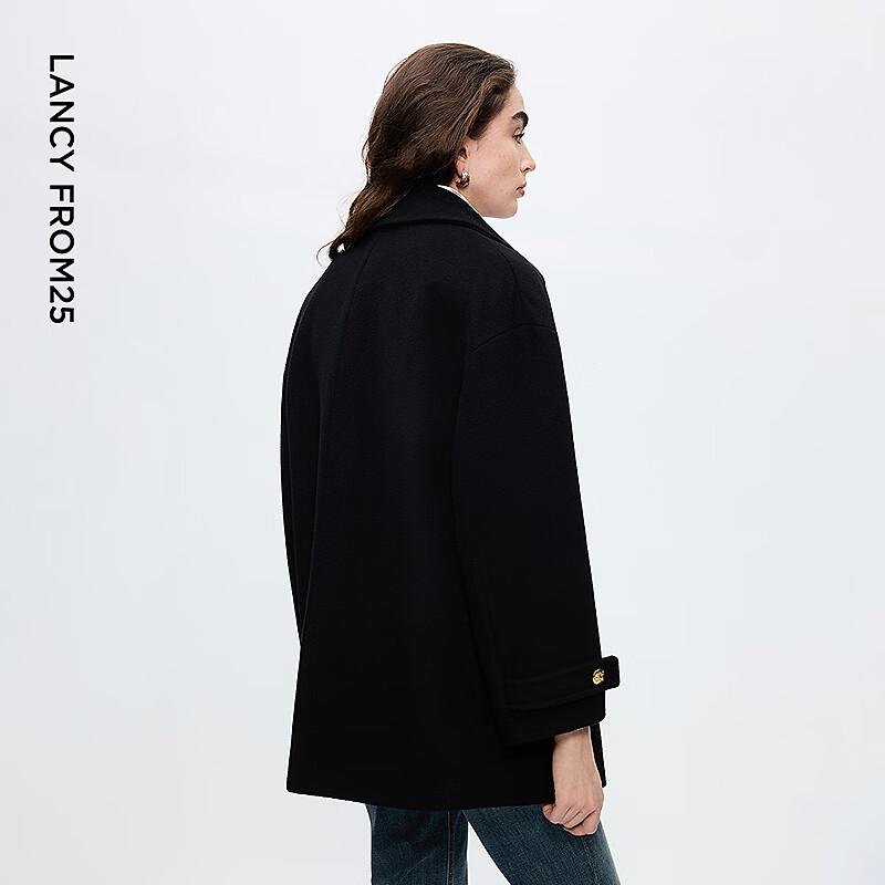 LANGZI Women's Vintage Preppy Wool Blend Double-Breasted Overcoat