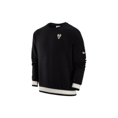 Milwaukee Bucks Logo Print Crew Neck Thick Pullover Sweatshirt Men Tops Black DR2285-010
