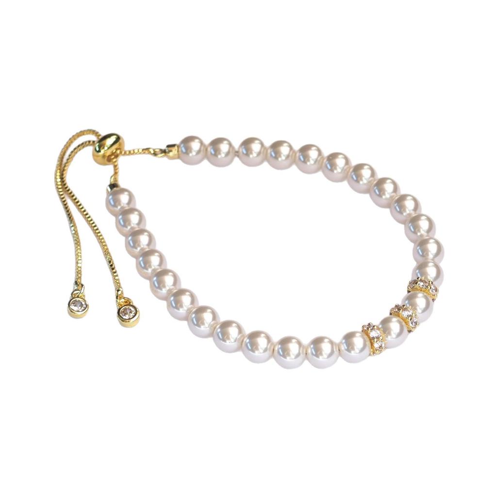 Elegant Faux Pearl Crystal Bracelet – Women's Luxurious Pull-Type Jewelry