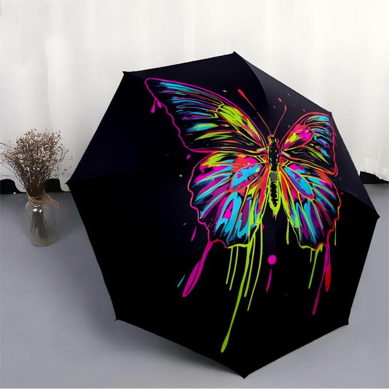 1pc Butterfly Neon Automatic Folding Umbrella - Compact 8-Rib Design, Durable Plastic & Iron, Lightweight for Outdoor Daily Use034