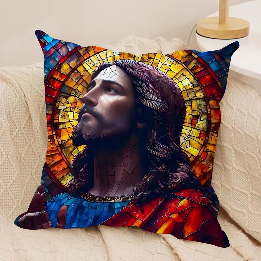 Jesus Christian Cool Cushion Cover Silky Short Plush Invisible Zipper Dustproof Sofa Pillow Case For Home Decor