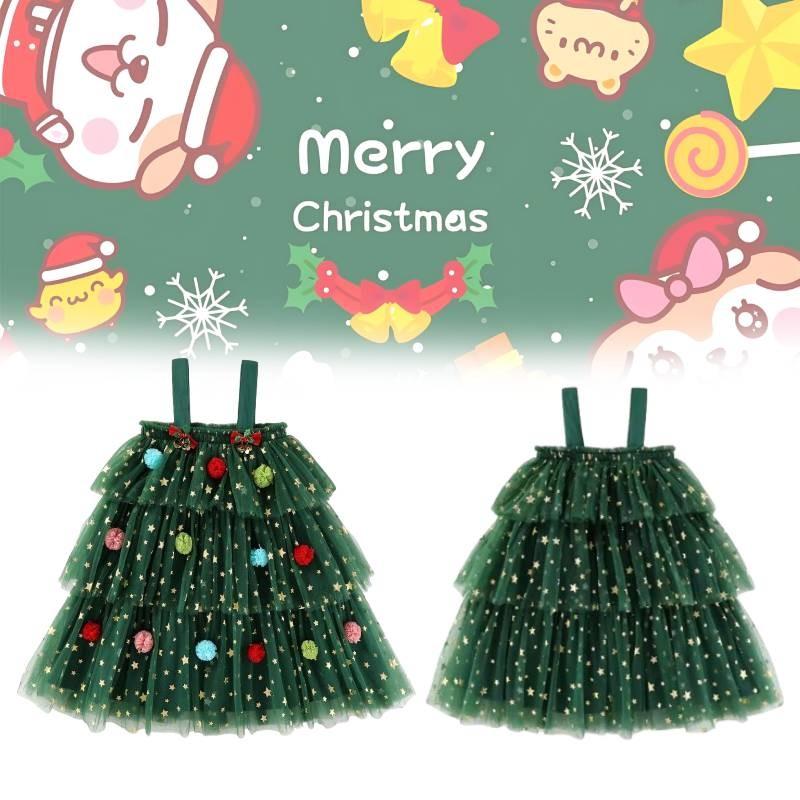 Tree Christmas Dress Children Suspenders Mesh Dress Party Decoration Clothe