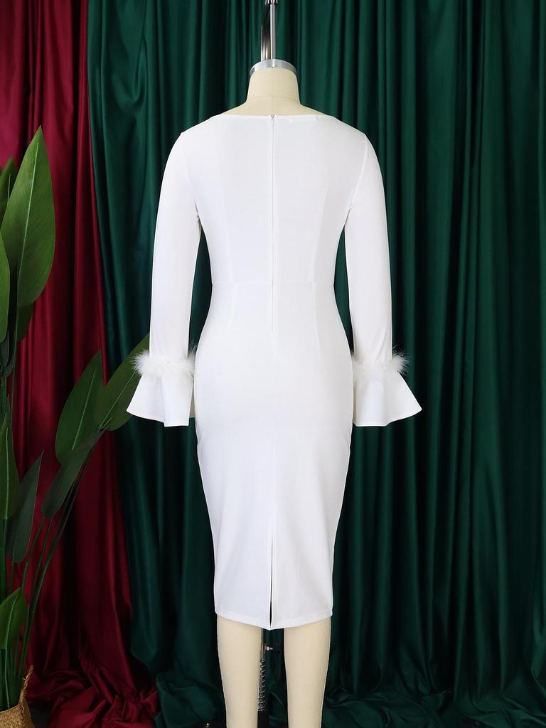 Damen Hüftbetontes Partykleid mit ausgestellten Ärmeln - Neue Mode Einfarbig OL-Stil