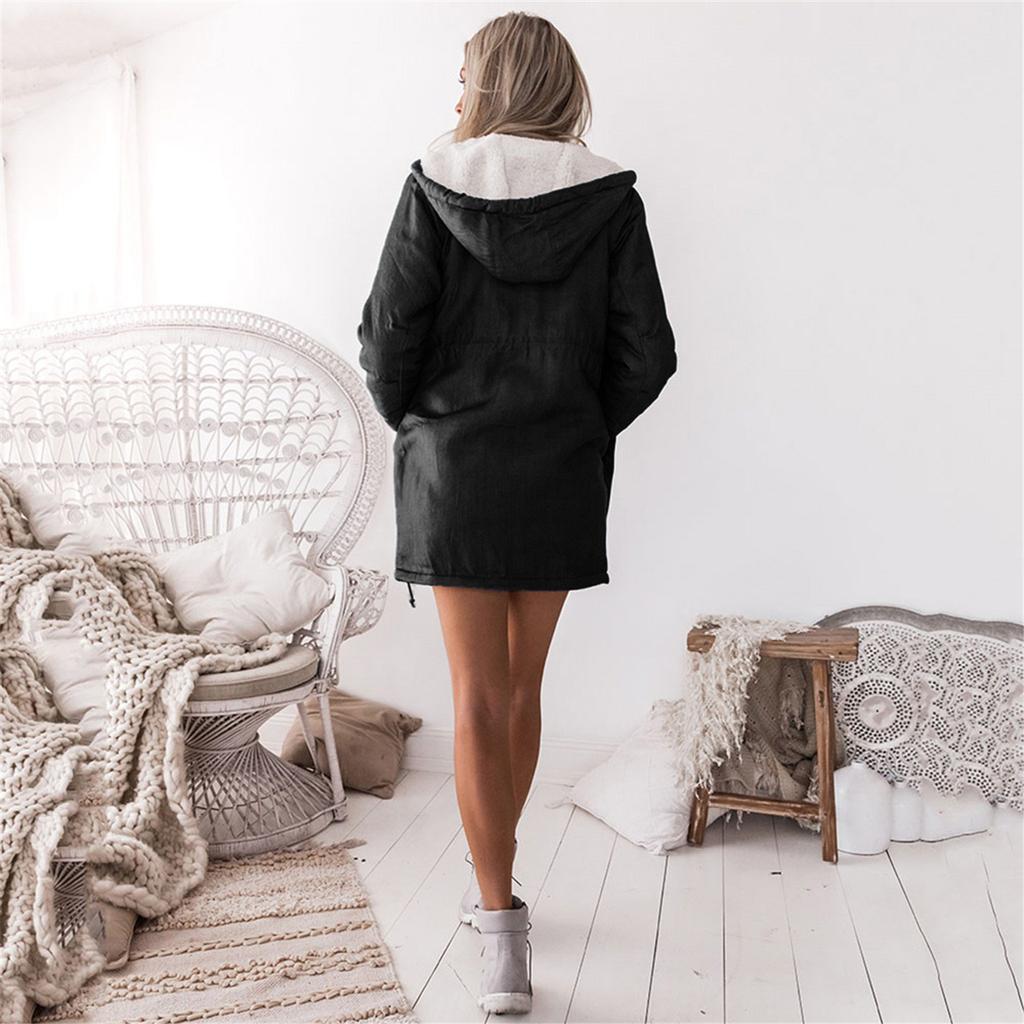 Dámská teplá džínová bunda s kapucí pro volný čas s dlouhým rukávem Dlouhý svrchní kabát Jean