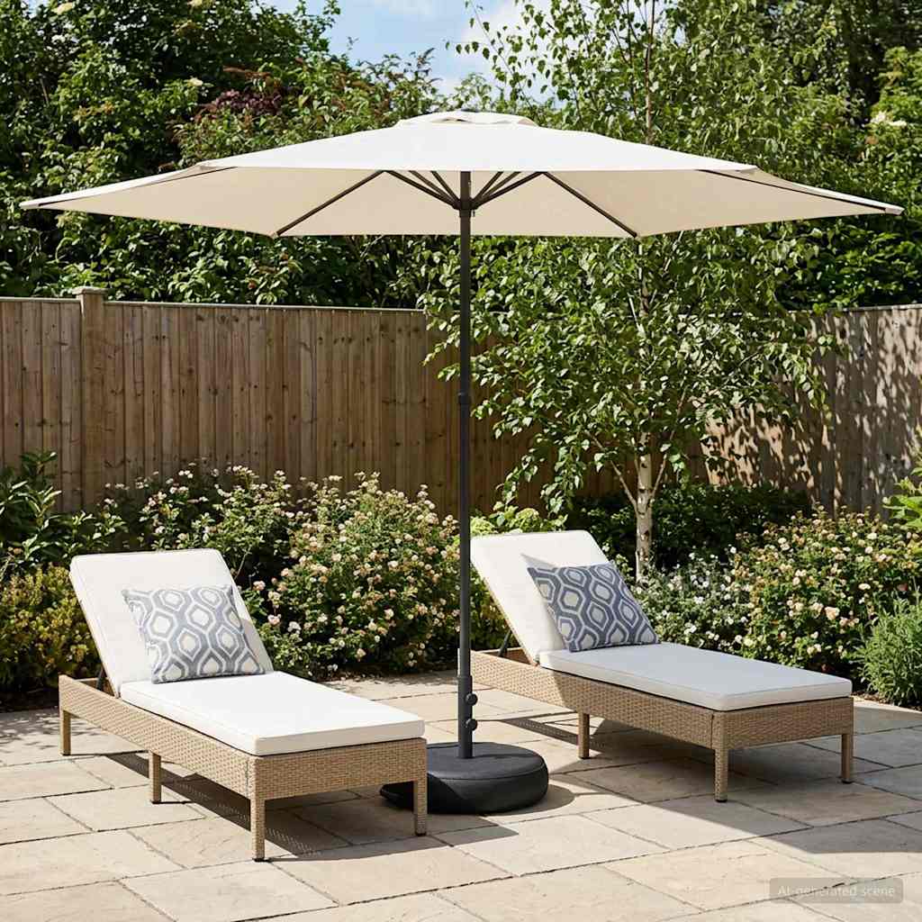 Garden Umbrella with Base 300 x 300 cm Polyester Rectangular Cream