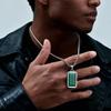 Green Natural Stone Dog Tag Necklace for Men,Stainless Steel Green Dongling Stone Square Pendant Necklace Gift