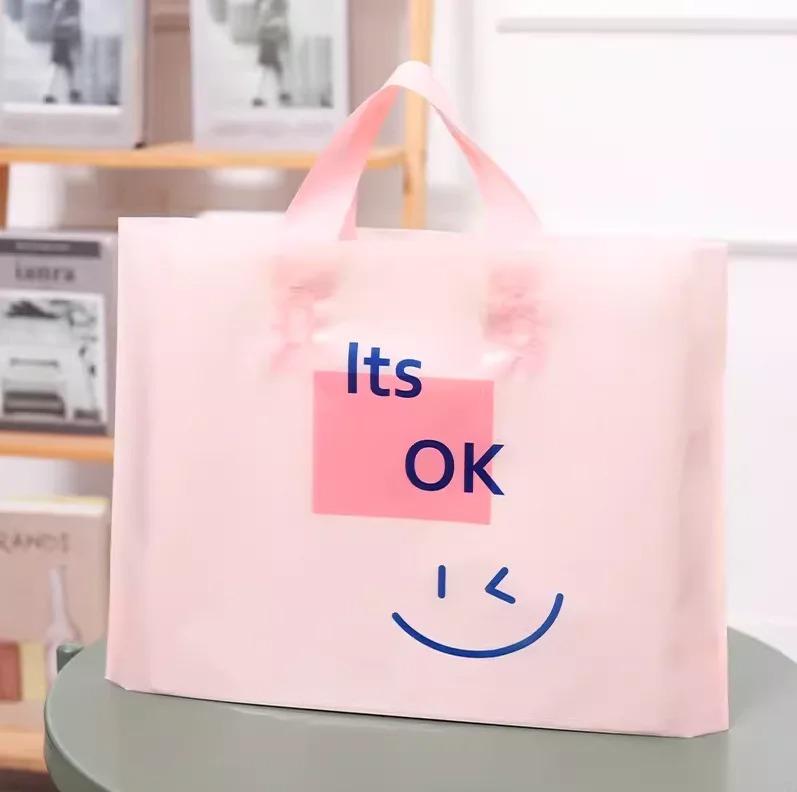 50pcs Plastic Handbag Clothing Store Shopping Packaging Gift Storage Portable Color Shop Universal Bags for Business Pocket