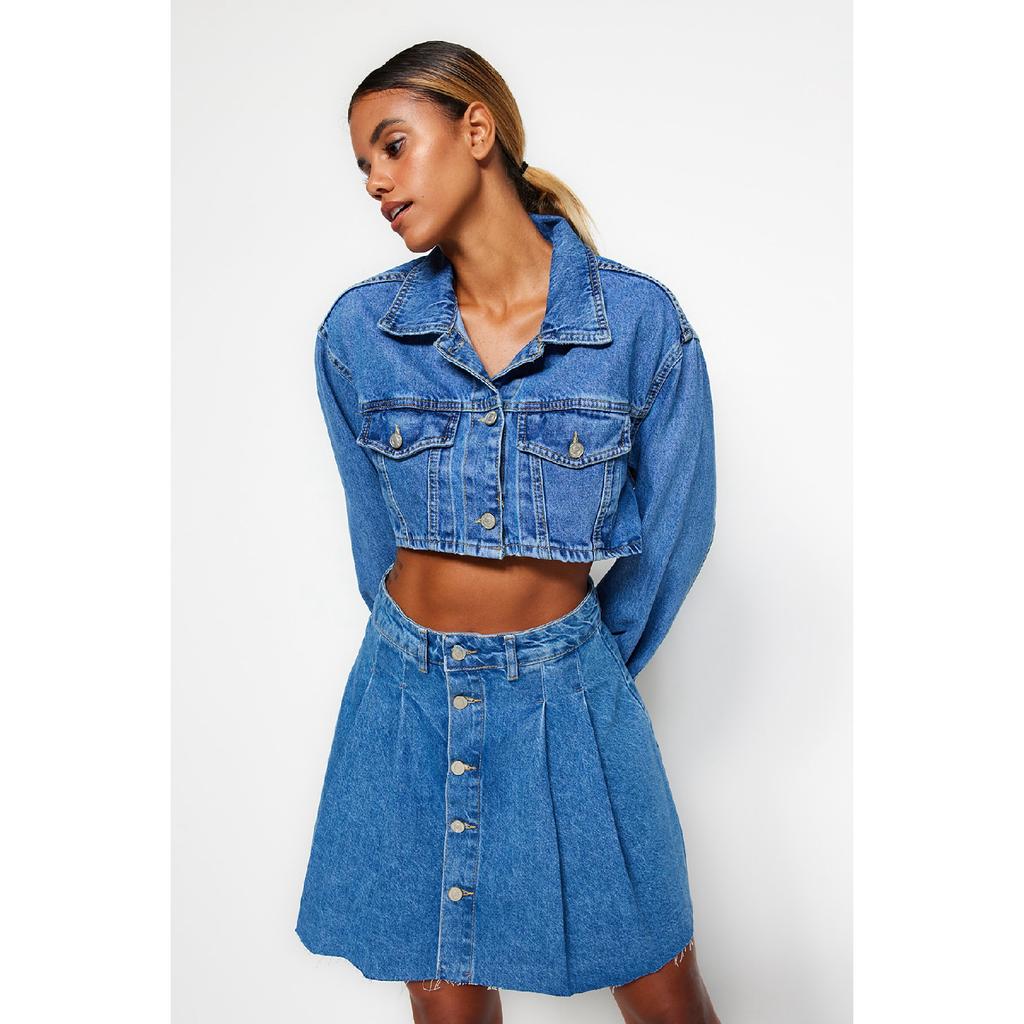 Mørkeblå Plissert frontknappet mini dongeri-skjørt Twoss23et00111