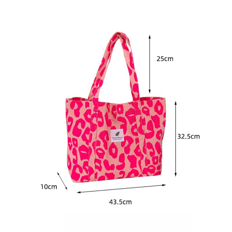 Fashion Simple Canvas Tote Bag Pink Leopard Print Bag Large Capacity Travel Handbags Versatile Shopping Shoulder Bag CLE