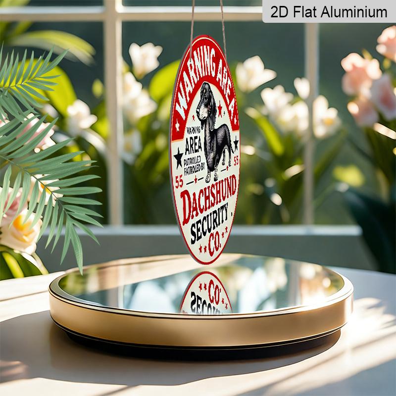 2D Flat, 1pc Aluminum Sign Decor, Retro "Be Careful with Sausage Dogs" Sign, 7.87in Decorative Wall Art Plaque with Red Border, Playful Sausage Dog
