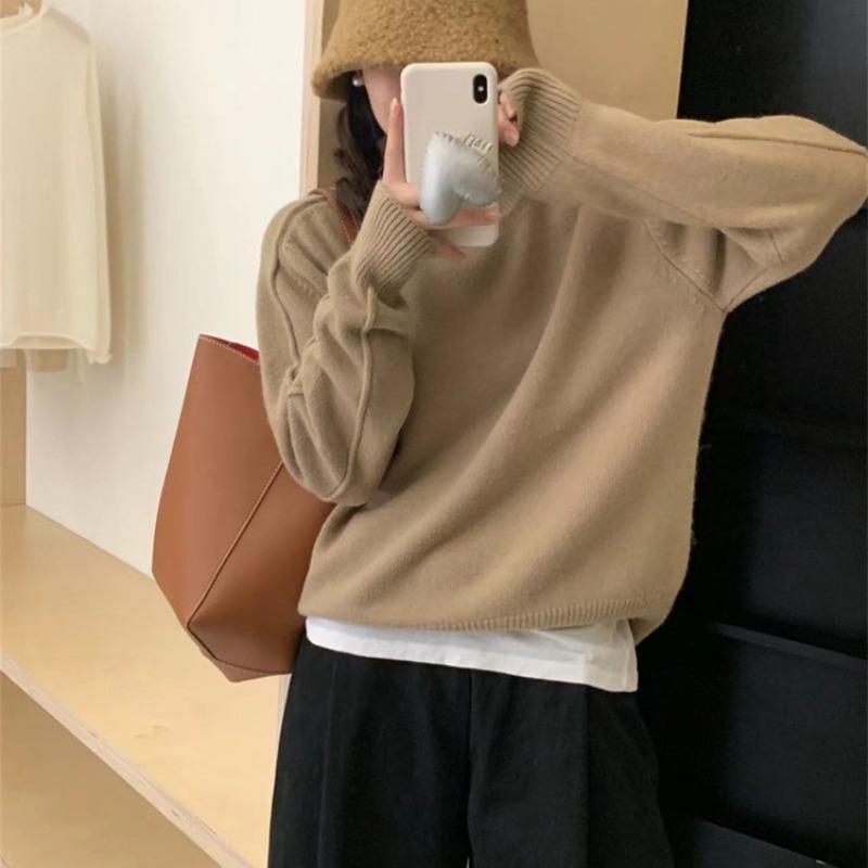 Gentle Design Style Candy Color Round Neck Pullover Sweater Women's Soft Waxy Round Neck Loose Thick Warm Top Trendy Girl