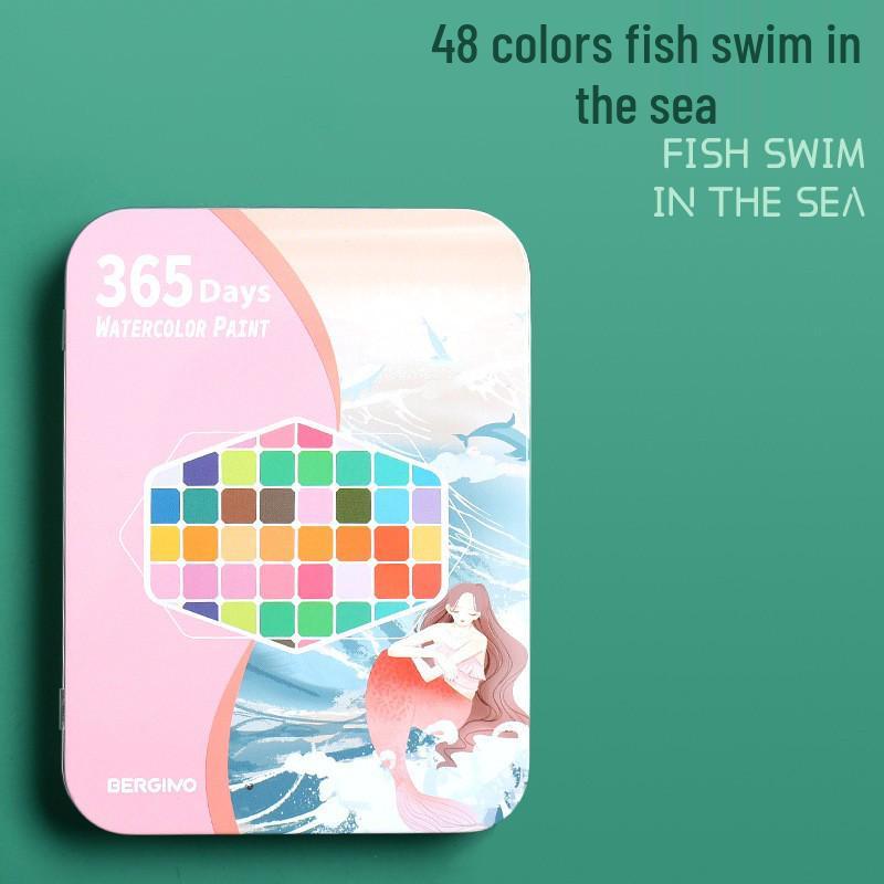 48 Tin Box Solid Watercolors & Brushes Kit - 60 Unique Colors for Beginners