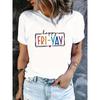 Women's Happy Fri-Yay Graphic Tee Crew Neck Short Sleeve Colorful Letter Heart Print Lightweight Polyester Spring Summer Casual T-Shirt