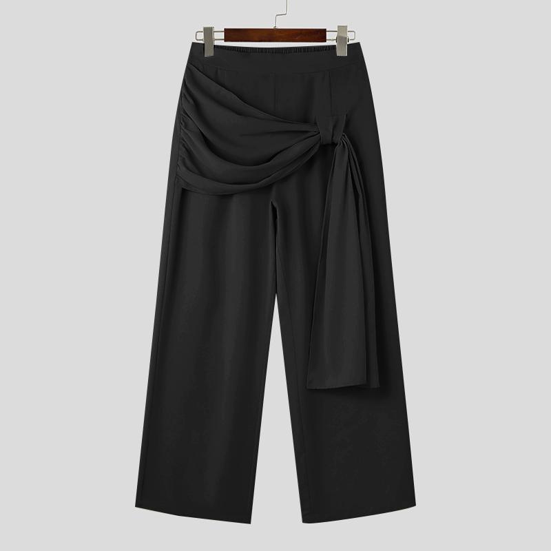 

INCERUN Мужские эластичные талии, оборки, слои, длинные повседневные брюки, прямые брюки 3XL чёрный