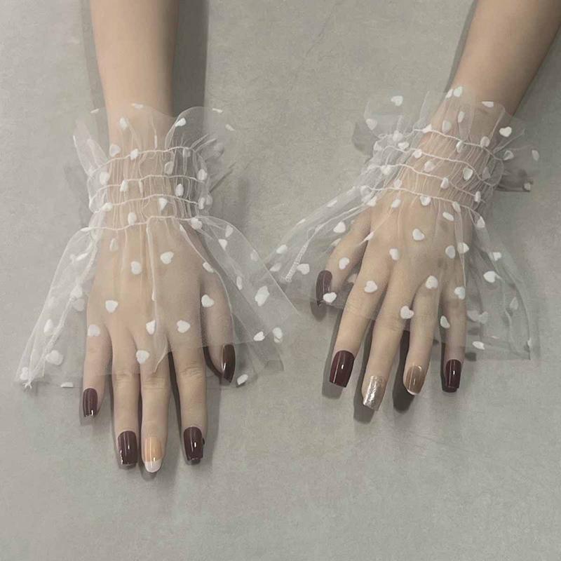 Elegant Detachable Mesh Wrist Cuffs Bracelets Decorative Elastic False Flared Sleeves Sweet Hand Accessories