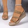 New Summer Flip-Flops Wear Outside Round Toe Open Toe Suede Slip Strap Anti-Slide Heel Soft-Soled Wedge Shoes