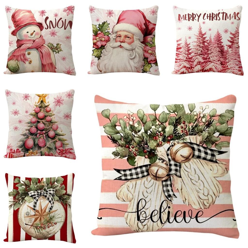 Conjunto de Quatro Capas de Almofada de Linho com Tema Natalino Moderno Minimalista para Decoração de Casa