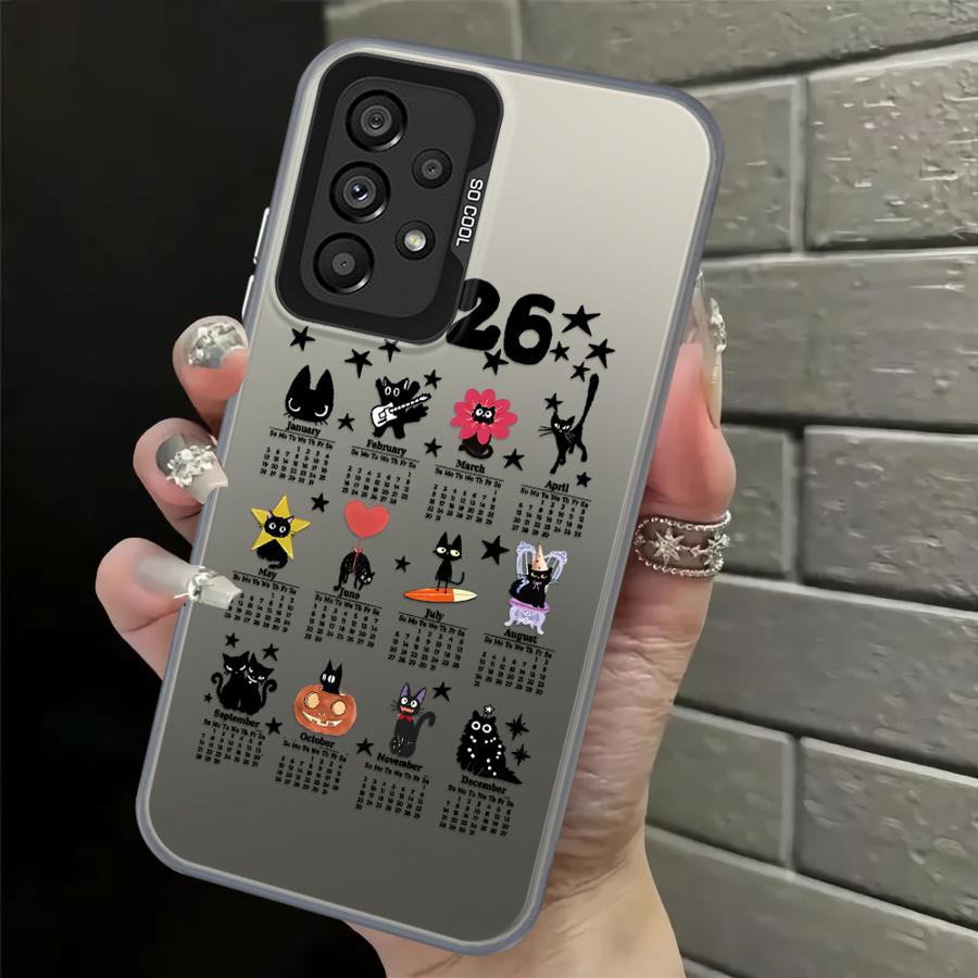 

Case for Samsung Galaxy A04 A05 A03 A71 A06 A07 A72 A10 A20 A54 A51 A52 A50 A56 Back Phone Cover Cartoon Calendar Cat Galaxy A10