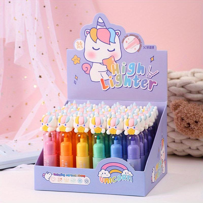 

36pcs Cute unicorn seal student hand pen creative stationery Seal Highlighter Kawaii Drawing Fluorescent Marker Pens Office School Supplies Random style