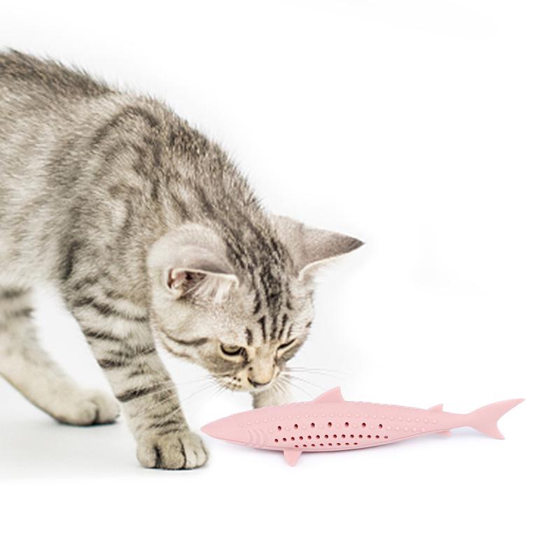 Catnip Silicone Fish Chew Toy – Teaser Stick & Mint Molar Cleaner for Cats