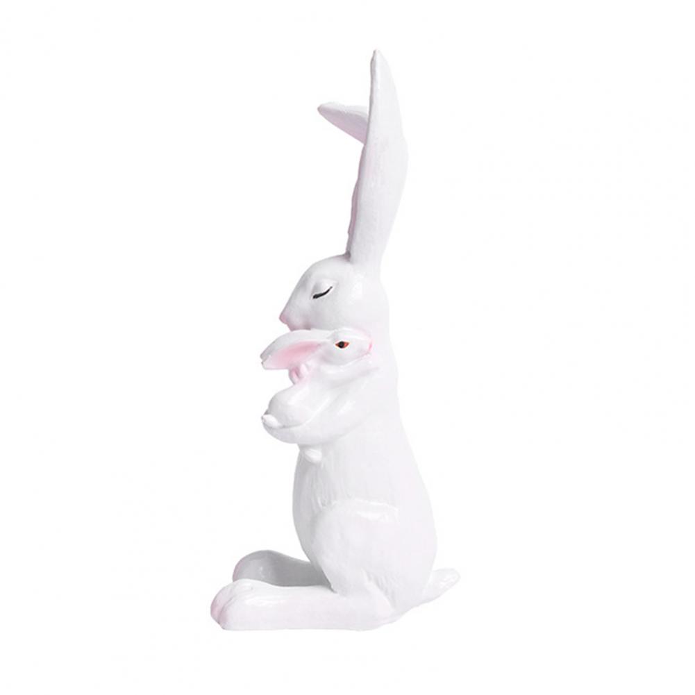 

15cm Easter Bunny Decoration Cute Mother And Baby Rabbit Figurine Hand-Carved Resin Tabletop Sculpture For Home Desk Shelf Decor