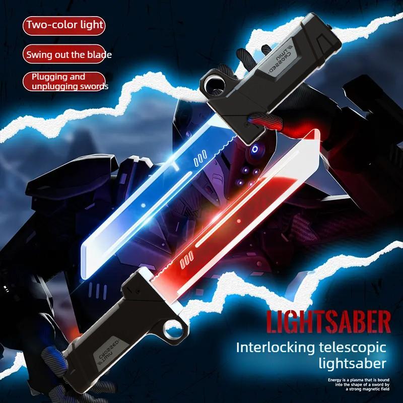 Non-Toxic Kids Telescopic Sword With Red And Blue Light 2-In-1 Rotating Decompression Toy Glowing Sword Toys Cosplay Props Interactive Toy