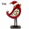 Winter Home Accents Christmas Bird Wooden Figurine with Santa Hat & Scarf, Cute Holiday Desk Ornaments Tabletop Decor, Festive Shelf Ornament