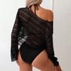 New Sexy Women Swimwear Long Sleeve Loose Three Piece Bikini Set Solid Beach Female V Neck Swimsuit