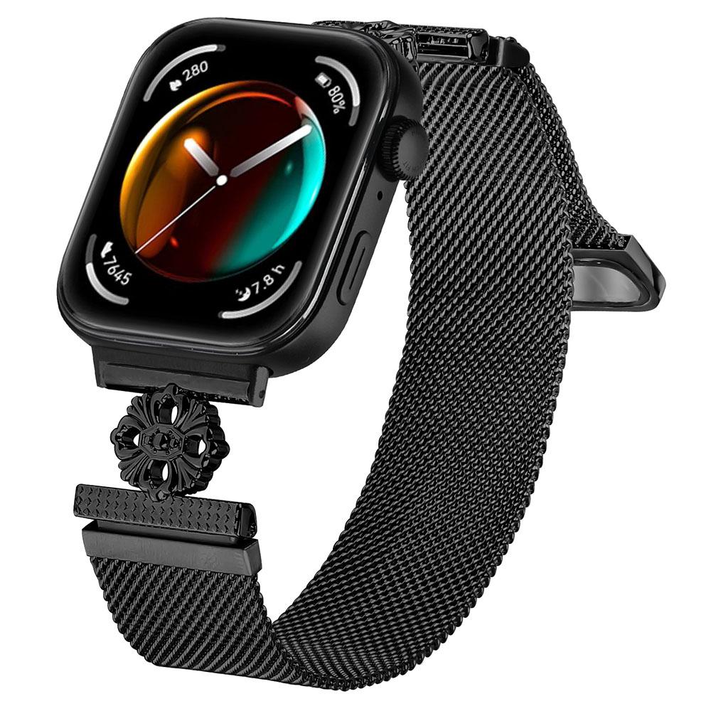 For Huawei Watch Fit 3 Milanese Band Flower Stainless Steel Magnetic Mesh Watch Strap