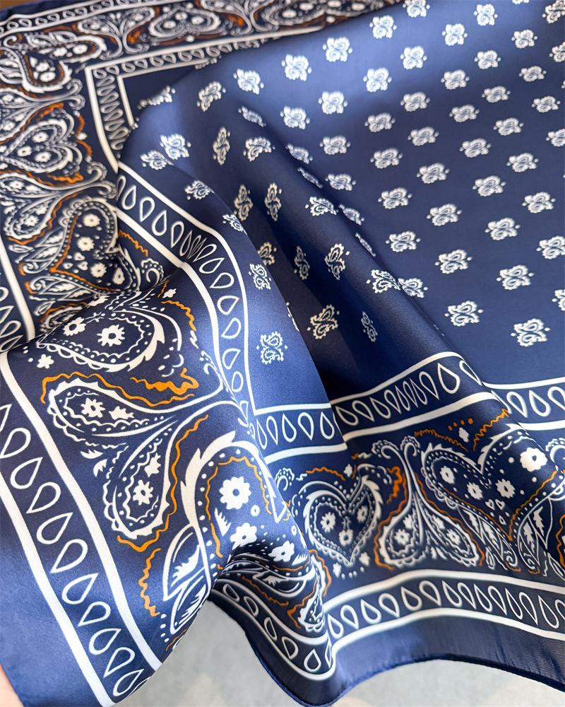 Classic Blue Silk Square Scarf Women Paisley Print Kerchief Satin Hairband Hands Bag Ribbon Foulard Hijab Neckerchief Headband