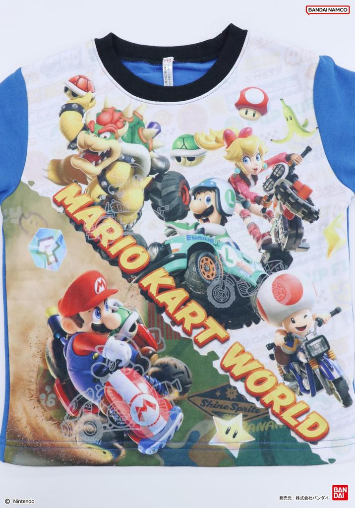 Kaitak Family Mario Kart World Kids' Light-Up Pajamas, Long Sleeve, Fleece-Lined, Winter, Sizes 110cm, 120cm, and 130cm (110cm, Blue)