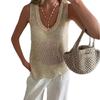 New Women's Sexy V-neck Loose Sleeveless Vest Hollow Out Knitted Sequin Casual Summer Top