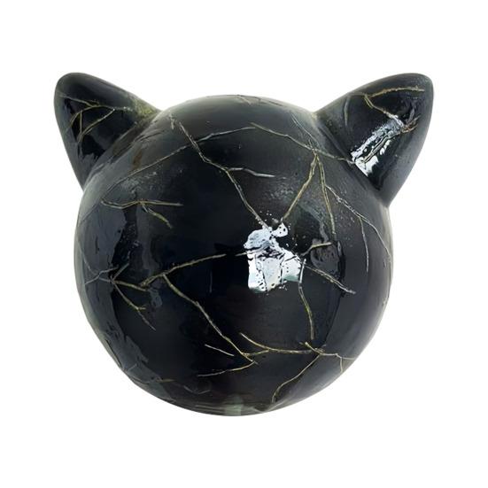 Cat Head Figurine Black Cat Stone Hand-Carved Healing Stone Resin
