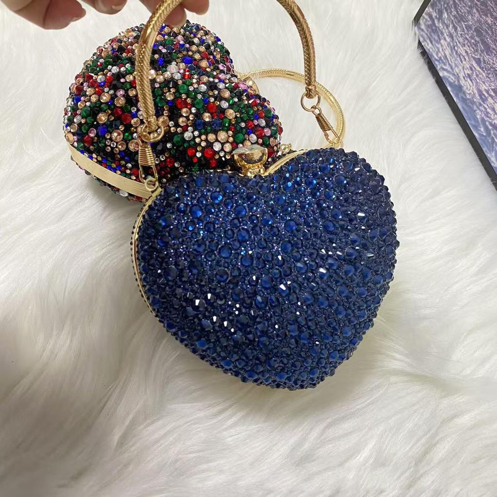 Luxus Herzform Diamant Kristall Abend-Kupplungstasche Steine Strass Mini-Handtasche für Hochzeitsfeier Schultertasche Griff