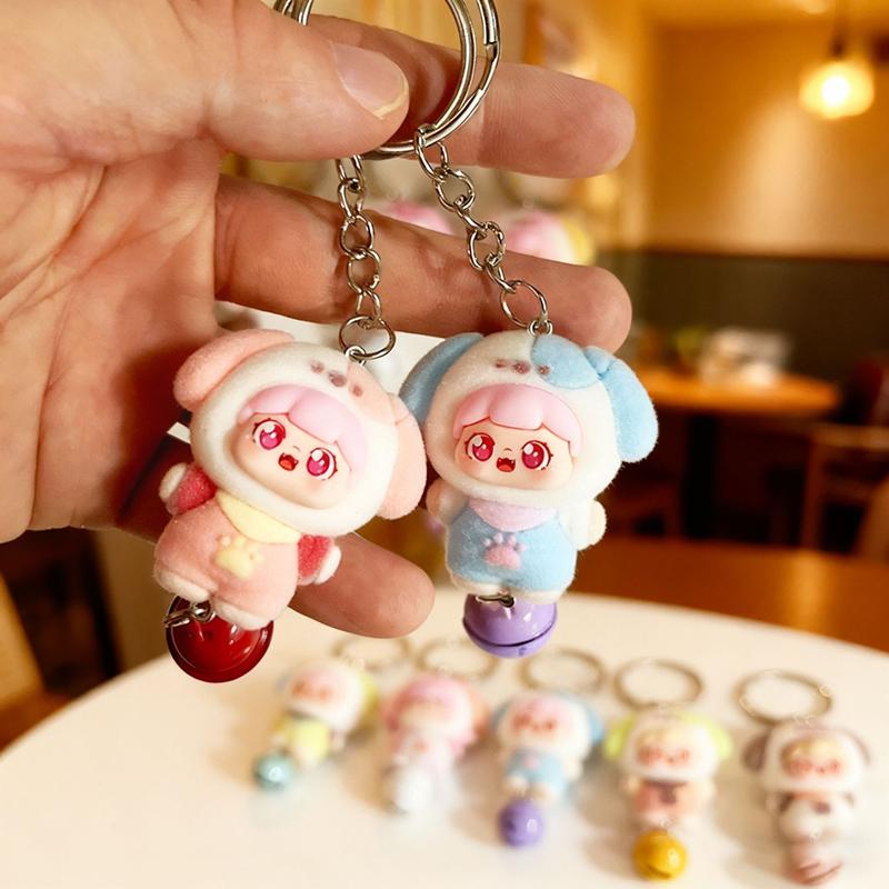 Non-Toxic New Cartoon Cute Cat Head Children Cute Doll Flock Doll Handmade Diy Pendant Keychain Set Gift