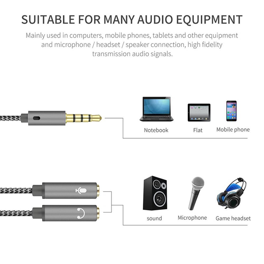 3.5mm Audio Splitter Cable for Laptop Headset Mic Black