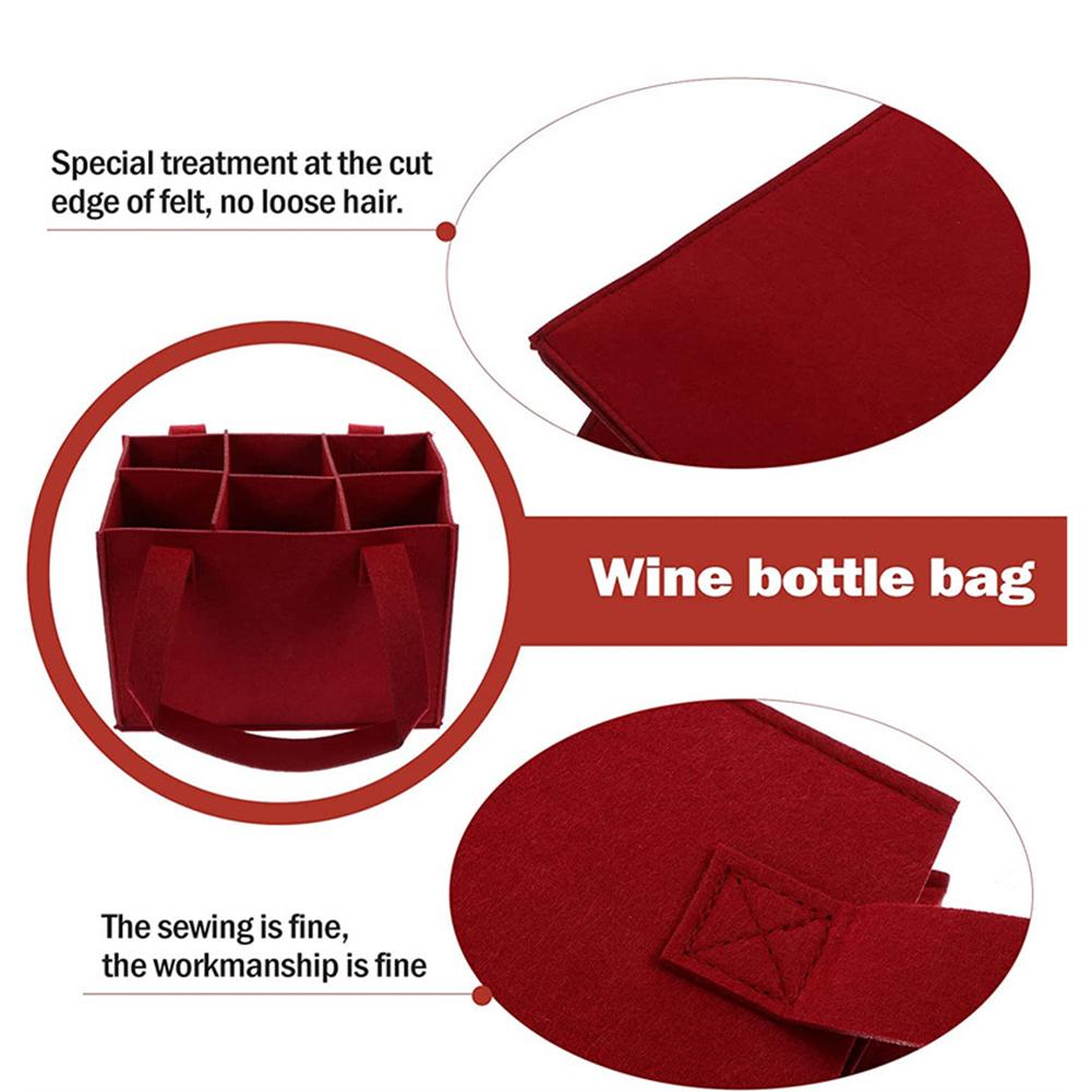 Felt Wine Carrier with Dividers Capacity for 6 Bottles Perfect for Events