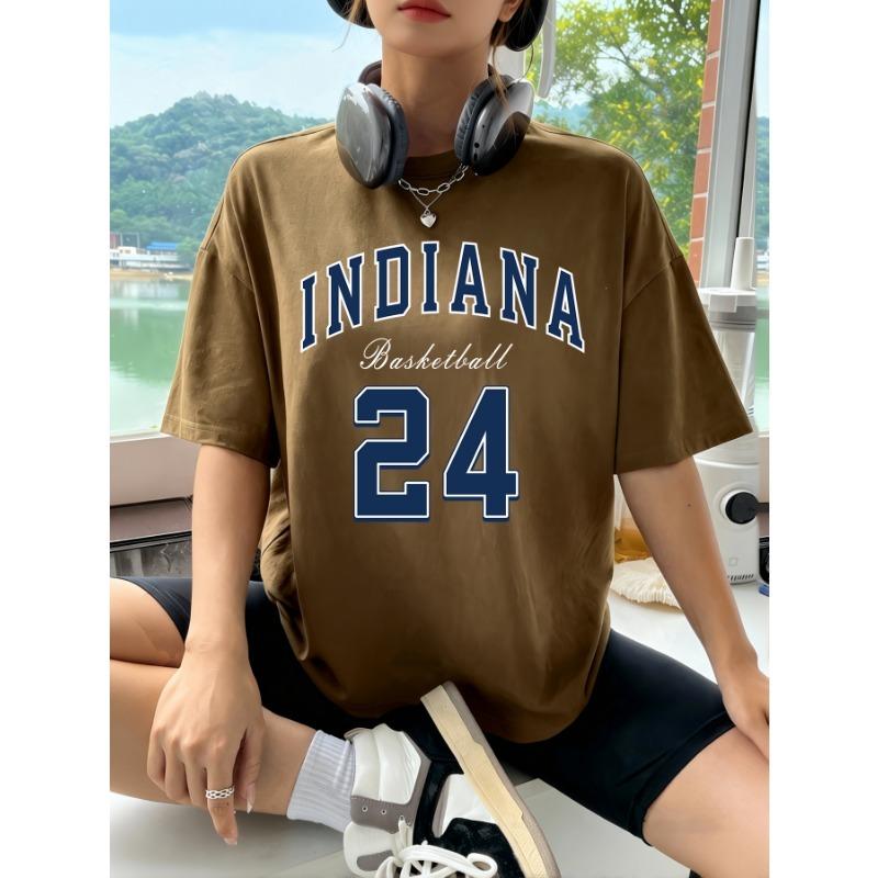 Women Streetwear Number 24 Print Round-Neck Fashion Short Sleeve T-Shirt Summer Baseball