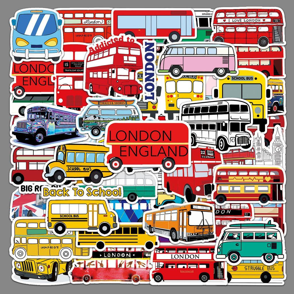 50 Cartoon Transportation Stickers for Kids: DIY Water Cup, Skateboard, Computer, Suitcase