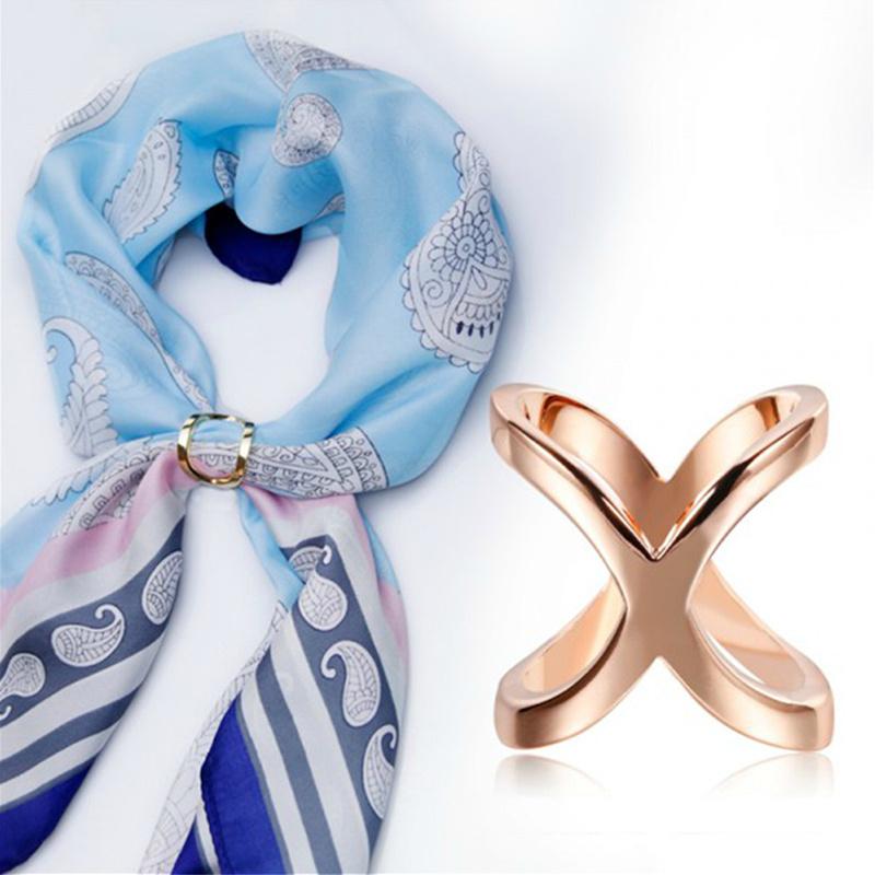 Fashion Simple Cross Scarf Clip X Shape Metal Brooches For Women Bow Scarves Buckle Holder Shawls Jewelry Accessories
