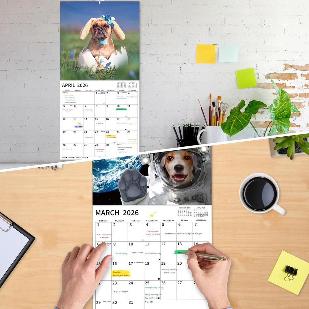 2026 Wall Calendar, 2026 Funny Dogs Calendar, 12 Months from Jan 2026 - Dec 2026, 12" x 24" Open, Funny Wall Calendar, Cute Dog Calendar with Thick
