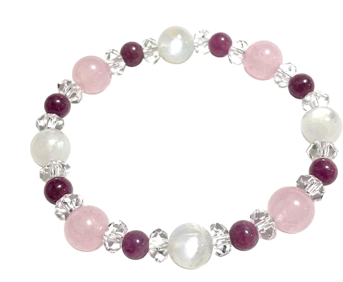 

Limited Time Offer April [Malline] Natural Stone Power Stone Bracelet RubyRose Quartz (Madagascar)Blue MoonstoneCrystal [Love, Healing, Amulet]