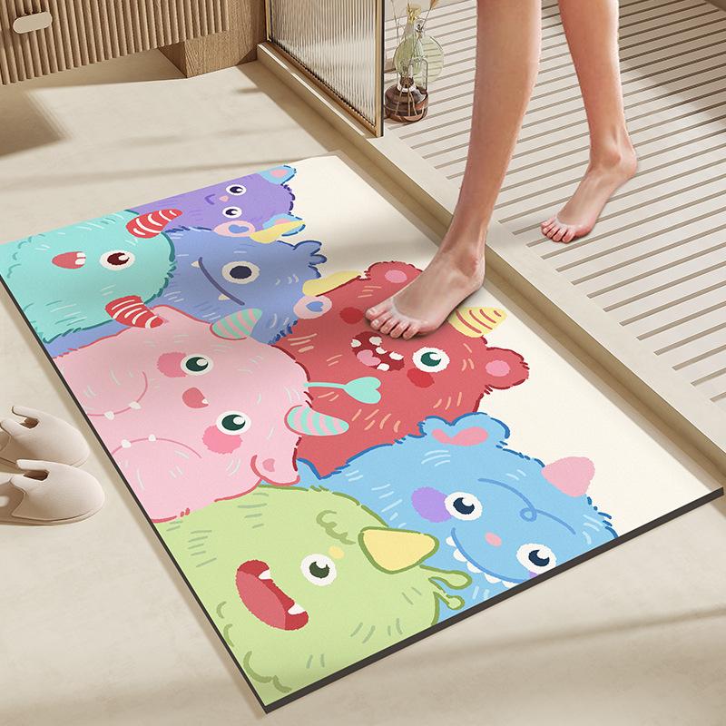 Diatom Mud Floor Mat Cartoon Style Compact Monster Bathroom Anti Slip Mat Toilet Bathroom Door Absorber Mat Durable
