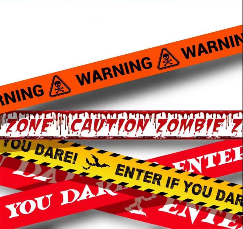 1Pc 6m Halloween Props Window Prop Warning Line Strip Plastic Skull Head Warning Tape Signs Witch Atmosphere Halloween Decora