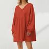 Women's Fashion Casual Large Solid Color Sweatshirt V-Neck Long Sleeve Loose Dress