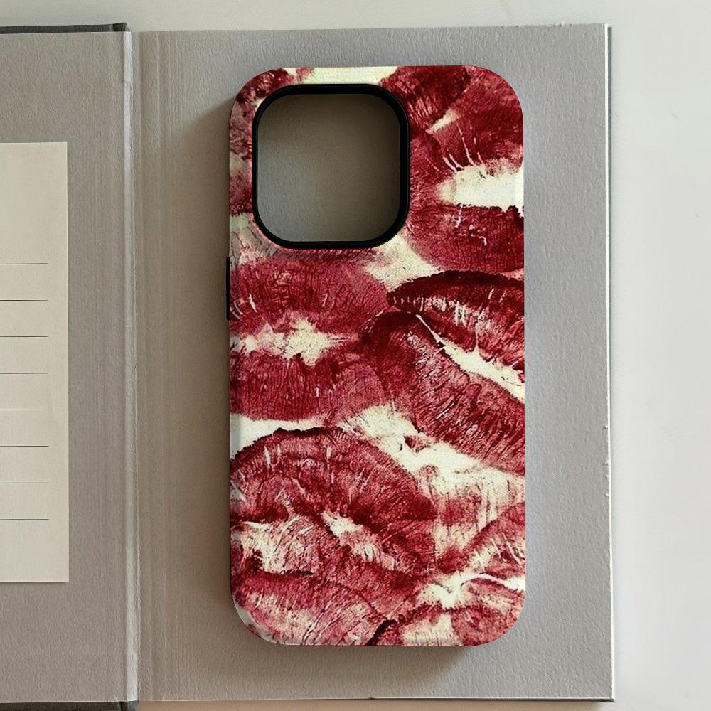 Luxurious Charming Red Lips Phone Case for iPhone 17 16 15 14 13 12 11 Air Pro Max Plus Luxury Double-layer Back Cover