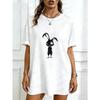 Oversized T Shirt Dress Black Bunny Cartoon Print Casual Streetwear Fashion Women Summer Outfit