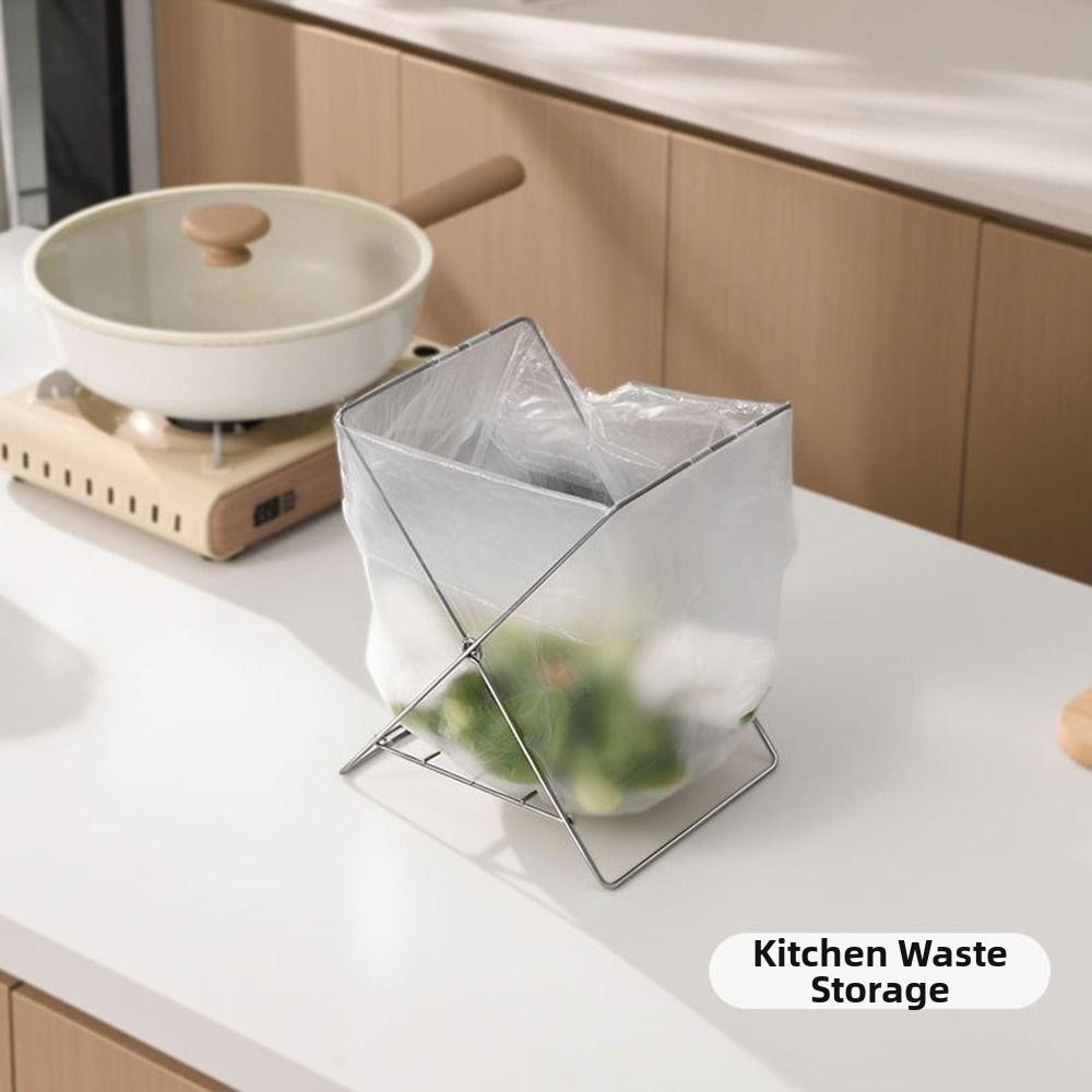 Heavy Duty Compact Trash Bag Holder Foldable Stable Trash Bag Stand Wide Opening Stainless Steel Garbage Bag Bracket Barbecue