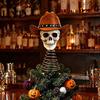 Creative Holiday Tree Topper Gothic Skull with Cowboy Hat, Vintage Western Christmas Skeleton Ornament for Halloween, Spooky Top Decoration Decorative