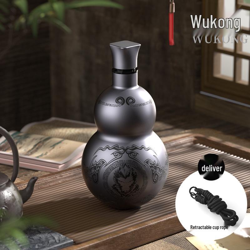 Black Myth Wukong 304 Stainless Steel Thermos Gourd - Portable Travel Wine Pot & Water Bottle